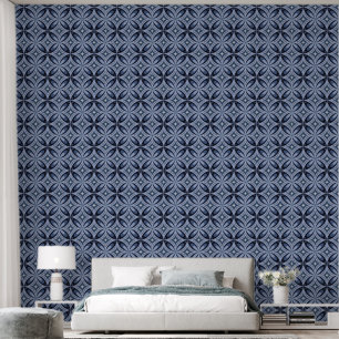 Blue Geometric Pattern Retro Style Wallpaper