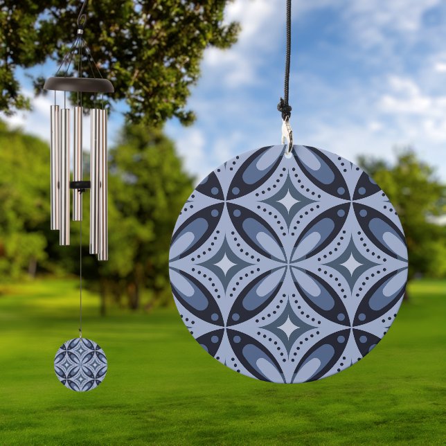 Blue Geometric Pattern Retro Style Wind Chime (Outdoor)