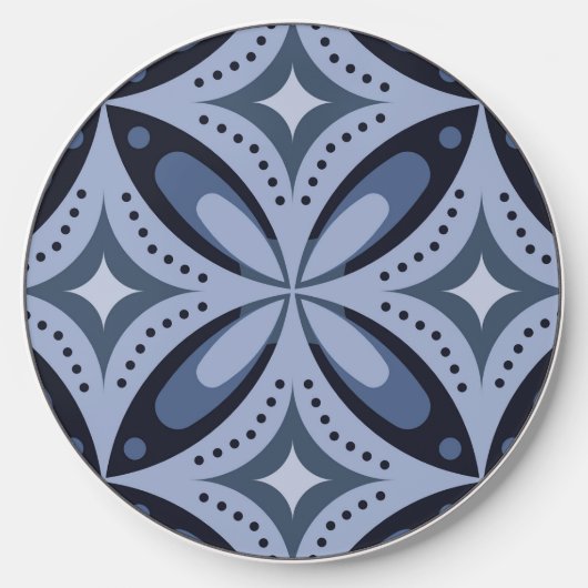 Blue Geometric Pattern Retro Style Wireless Charger (Front)