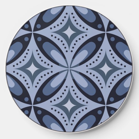 Blue Geometric Pattern Retro Style Wireless Charger (Front)