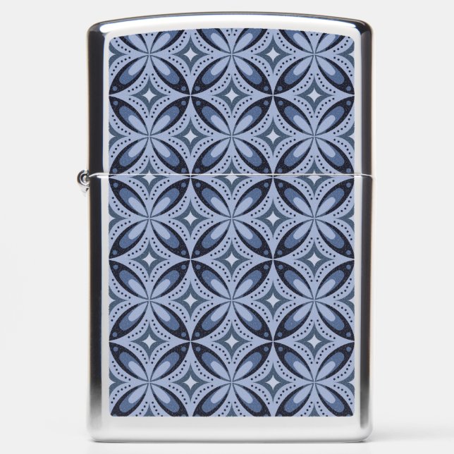 Blue Geometric Pattern Retro Style Zippo Lighter (Front)