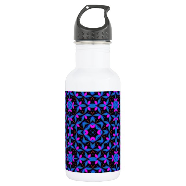 blue-geometric pattern water bottle (Front)