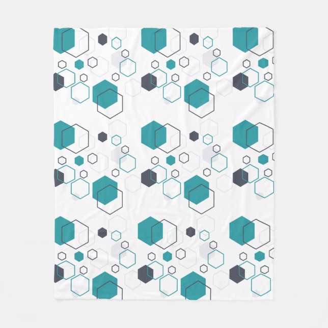 Blue geometric pattern with hexagon shapes fleece blanket (Front)