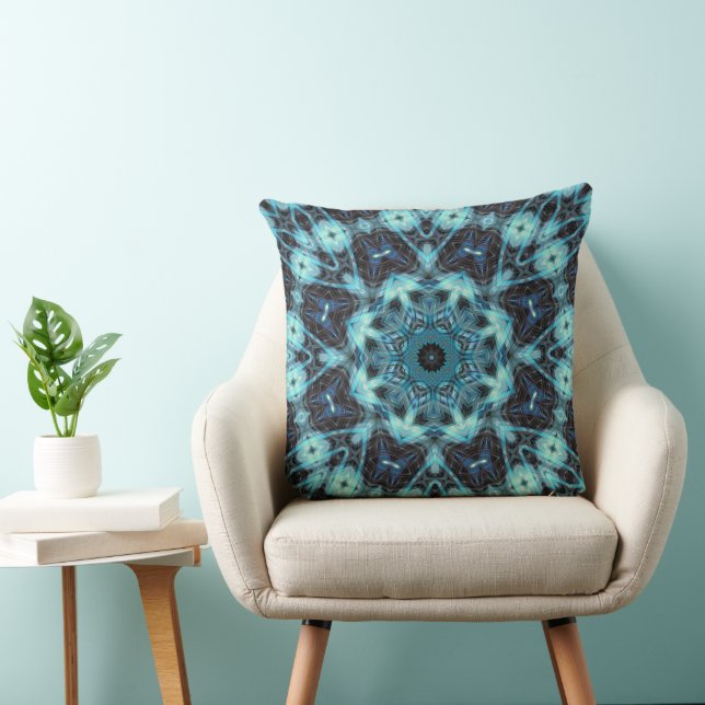 Blue Geometric Pattern with Radiant Glow Throw Pillow (Chair)