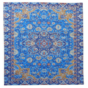 Blue geometric persian turkish mid century pattern cloth napkin