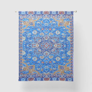 Blue Geometric Persian Turkish Rug Print Sheer Curtains