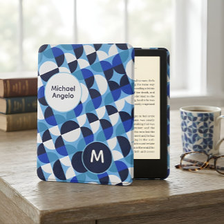 Blue Geometric Personalized Monogram Kindle Cover