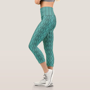 Blue geometric print pattern capri leggings