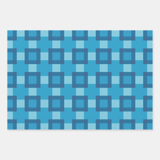 Blue Geometric Quilt Block Pattern Wrapping Paper Sheets (Front)