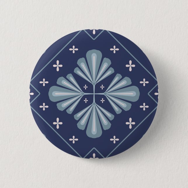 Blue Geometric shapes Pattern  Button (Front)