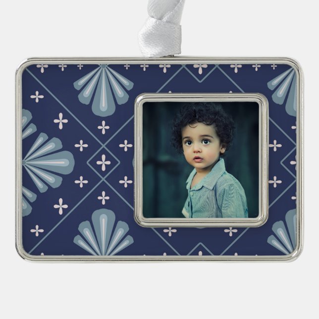 Blue Geometric shapes Pattern  Christmas Ornament (Front)