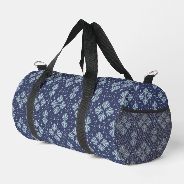 Blue Geometric shapes Pattern  Duffle Bag (Right Corner)