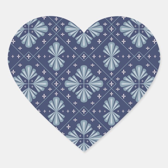 Blue Geometric shapes Pattern  Heart Sticker (Front)