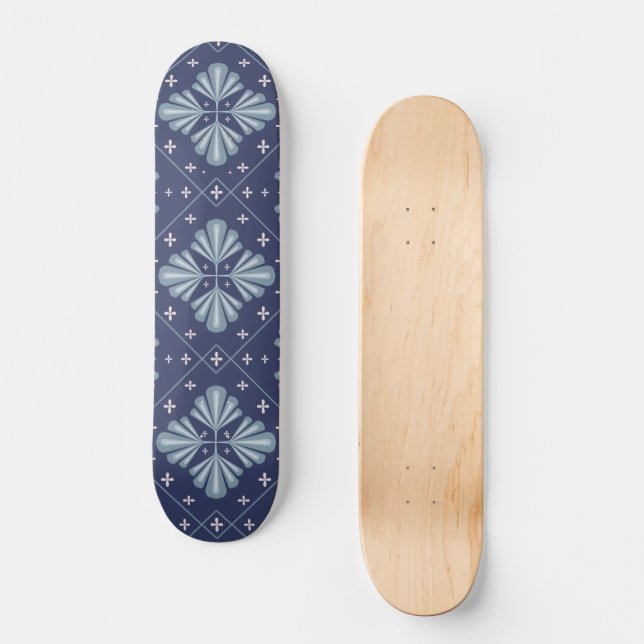 Blue Geometric shapes Pattern  Skateboard (Front)