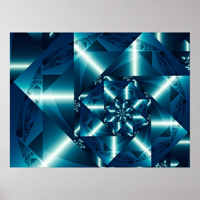 Blue Geometric Spiral Poster (Front)