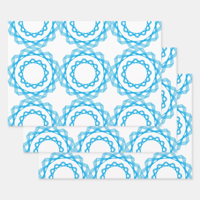 Blue Geometric Spring Art Patterns Wrapping Paper Sheets (Set)