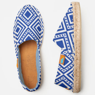 Blue Geometric Square Pattern African Motif Espadrilles