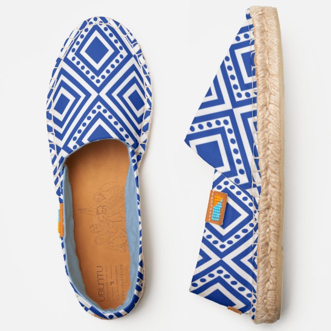 Blue Geometric Square Pattern African Motif Espadrilles (Side)