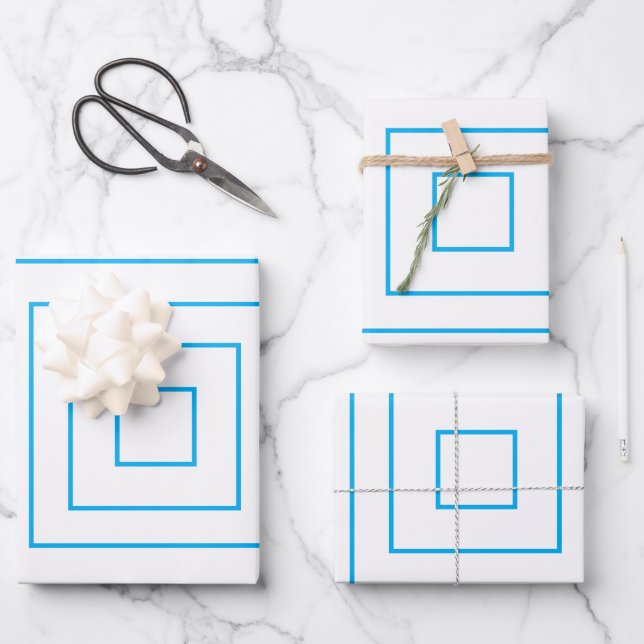Blue Geometric Square Pattern Wrapping Paper Sheets (Front)