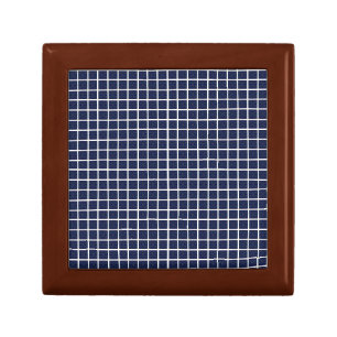 Blue Geometric Squares Wooden Jewelry Keepsake Box