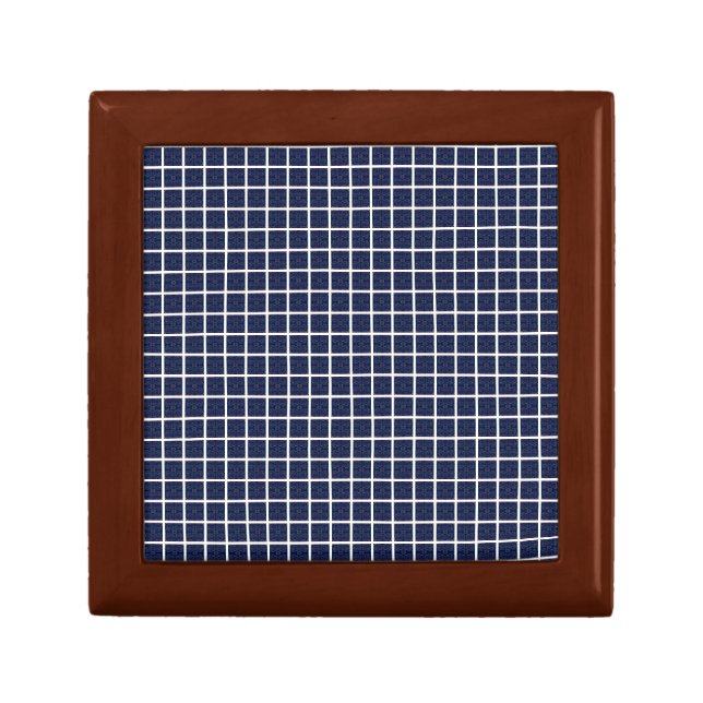 Blue Geometric Squares Wooden Jewelry Keepsake Box (Front)