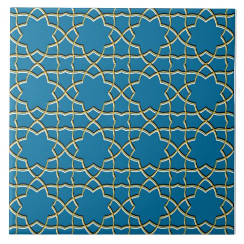 Blue Geometric Star Pattern Ceramic Tile