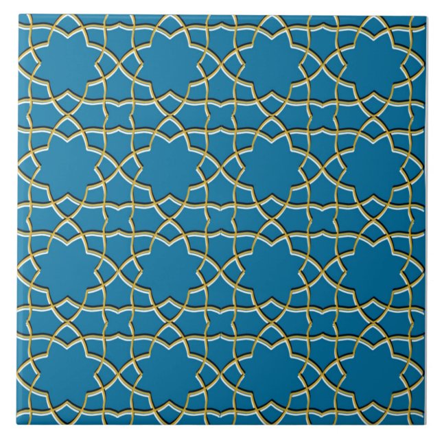 Blue Geometric Star Pattern Ceramic Tile (Front)