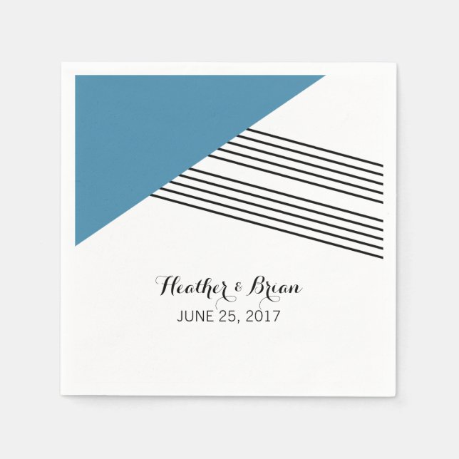 Blue Geometric Stripe Paper Napkins (Front)
