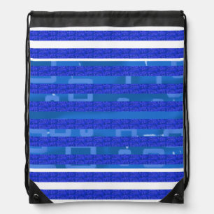 Blue Geometric Stripes Drawstring Backpack