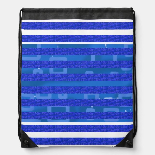 Blue Geometric Stripes Drawstring Backpack (Front)