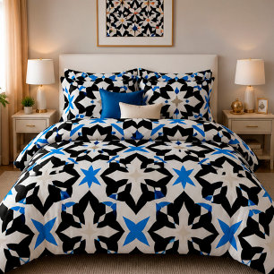 💙 Blue Geometric Tile Bedroom Decor Modern 🌀 Duvet Cover