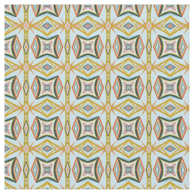 Blue Geometric Tile Pattern Fabric (Close Up)