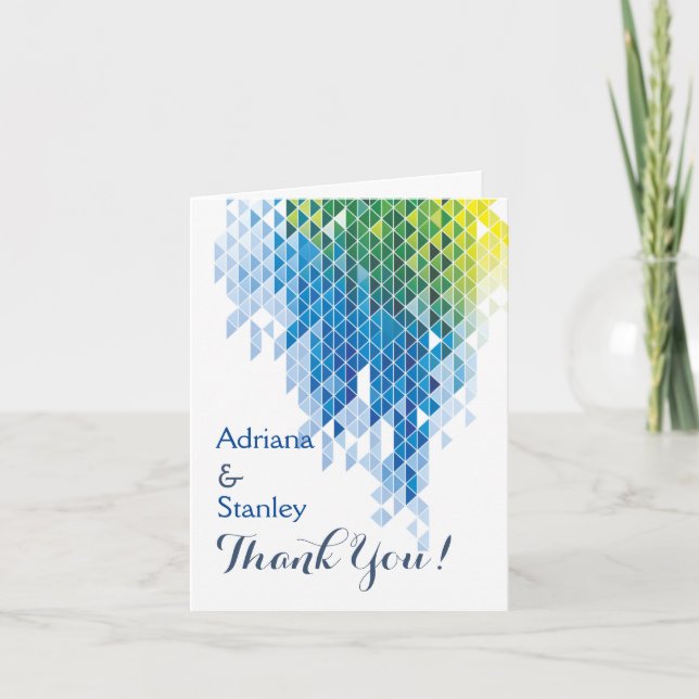 Blue geometric triangles wedding Thank You Card (Front)
