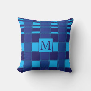  Blue Geometric Unique Gingham Patterns Monograms Throw Pillow