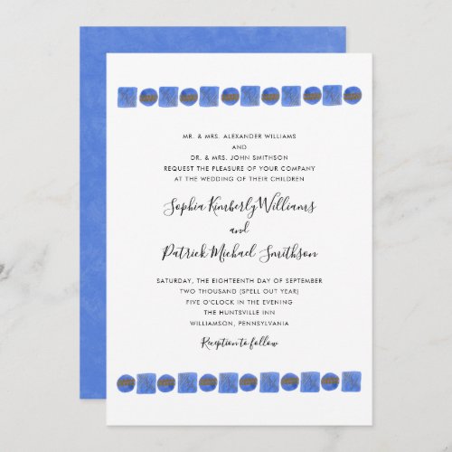 Blue Geometric Watercolor  parents names wedding Invitation