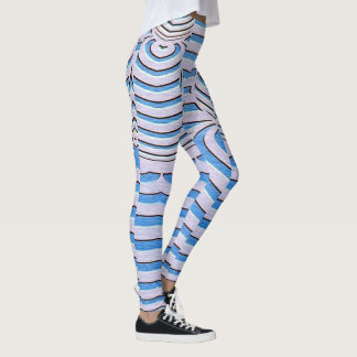 Blue Geometric Wave Stripe Abstract Pattern Design Leggings