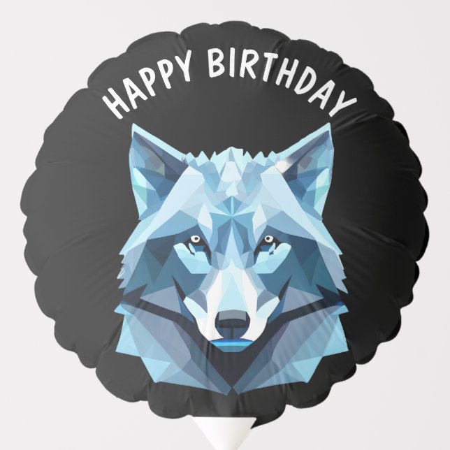 Blue Geometric Wolf Head Balloon (Front)