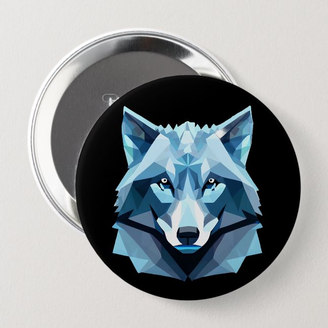 Blue Geometric Wolf Head Button (Front & Back)