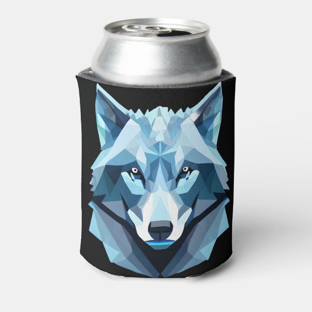 Blue Geometric Wolf Head Can Cooler (Can Back)
