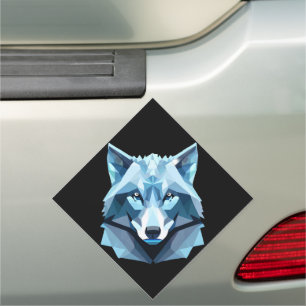 Blue Geometric Wolf Head Car Magnet