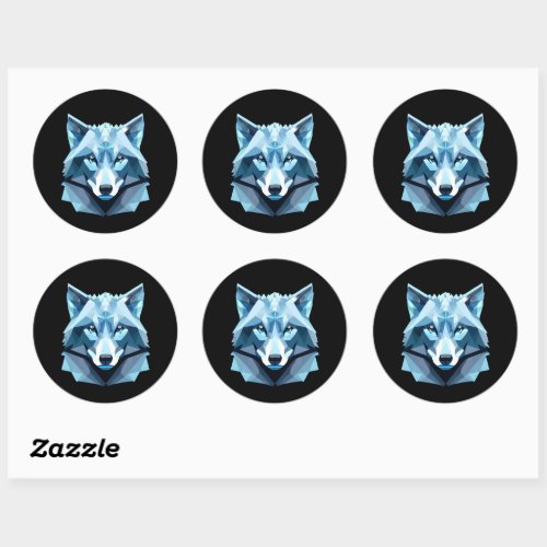 Blue Geometric Wolf Head Classic Round Sticker