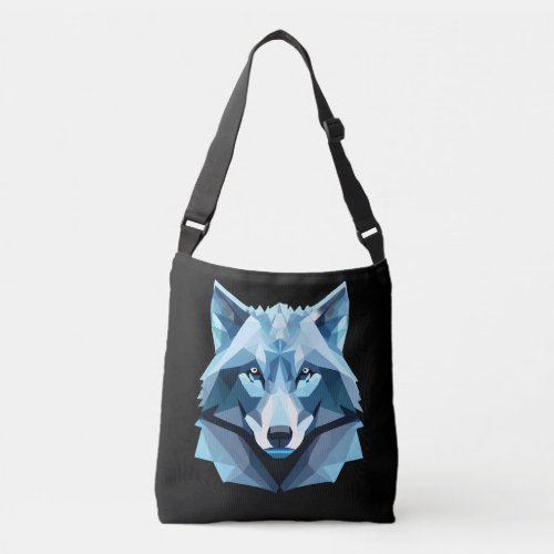 Blue Geometric Wolf Head Crossbody Bag