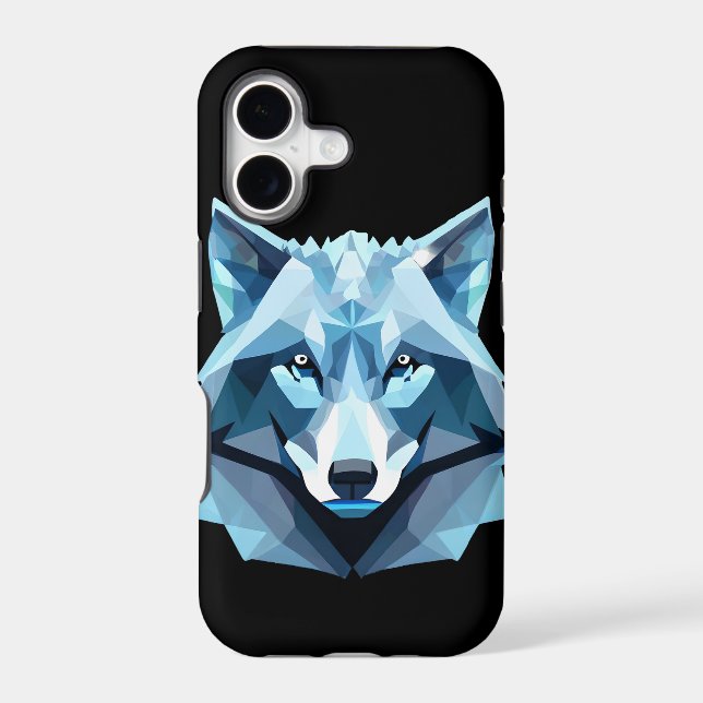 Blue Geometric Wolf Head Iphone Case (Back)