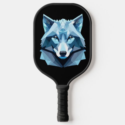 Blue Geometric Wolf Head Pickleball Paddle