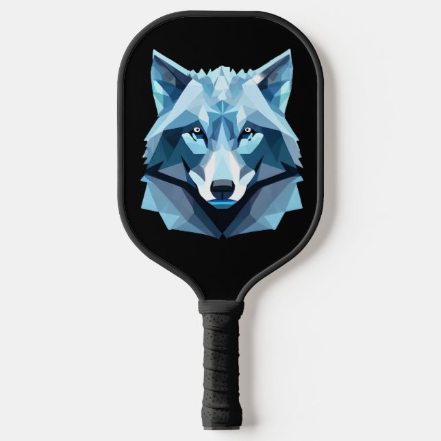 Blue Geometric Wolf Head Pickleball Paddle (Front)