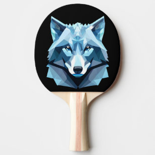 Blue Geometric Wolf Head Ping Pong Paddle