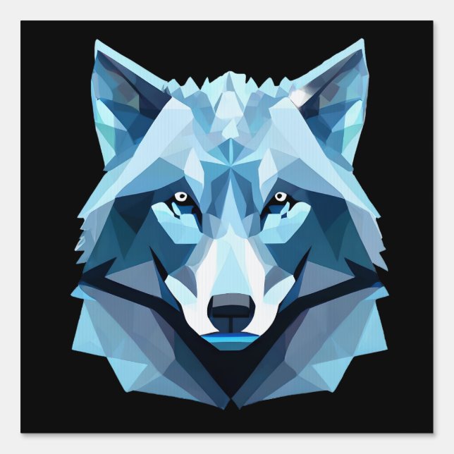 Blue Geometric Wolf Head Sign (Front)