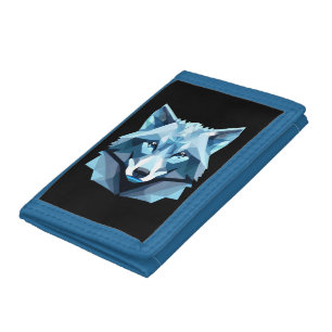 Blue Geometric Wolf Head Trifold Wallet