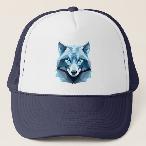Blue Geometric Wolf Head Trucker Hat