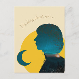 Blue Geometric Woman Sunset Thoughtful Message  Postcard